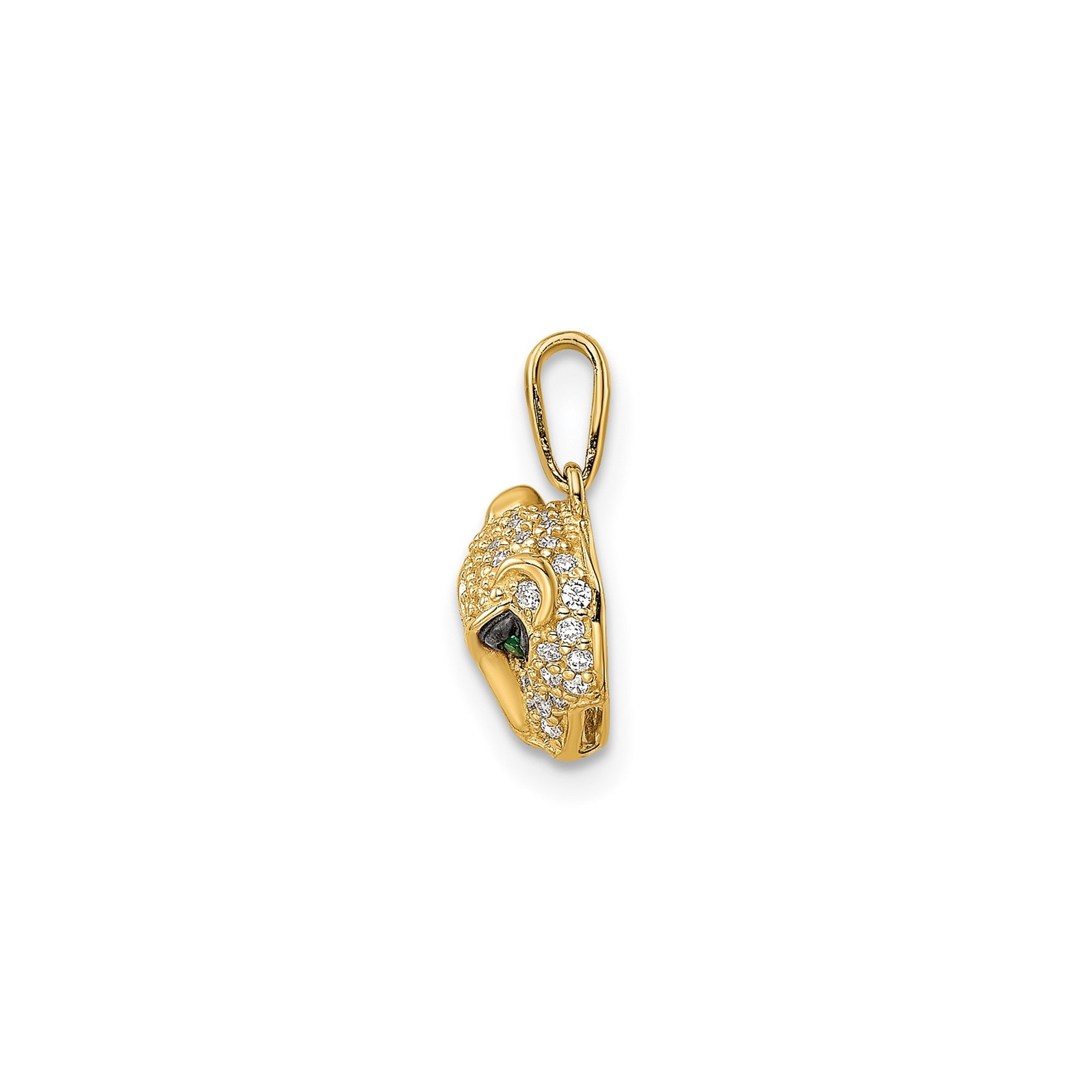 14k Yellow Gold Solid Leopard Pendant Charm with White Accent Stones