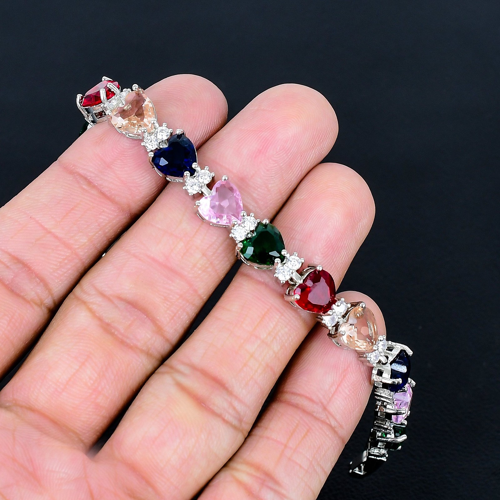 Faceted Multi Cut Stone Handmade 925 Sterling Silver Jewelry CZ Bracelet 7″ F400