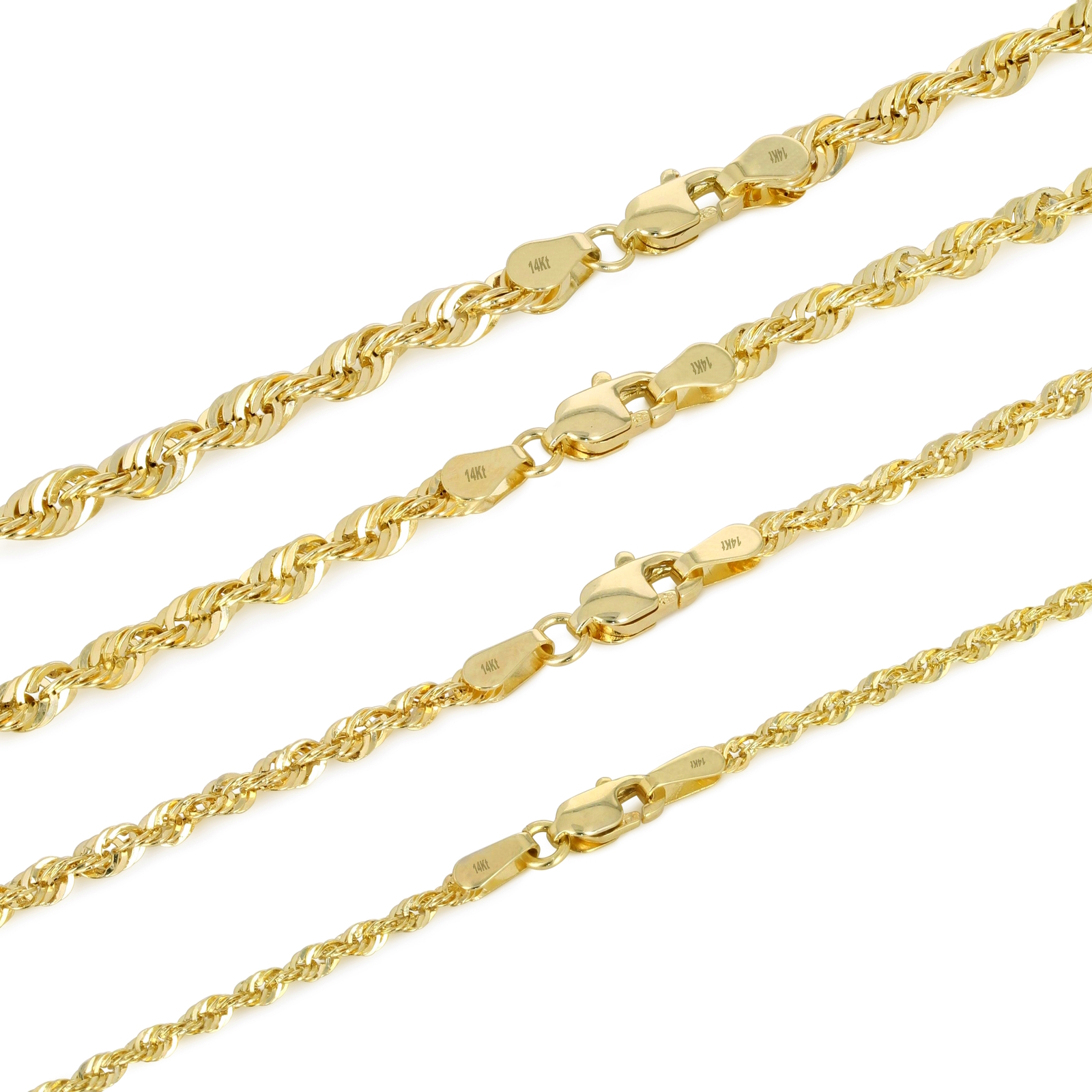 14K Yellow Gold 1.5mm-4mm Italian Rope Chain Pendant Necklace Mens Women 16″-30″
