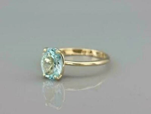 2Ct Oval Cut Simulated Aquamarine Solitaire Wedding Ring 14K Yellow Gold Plated