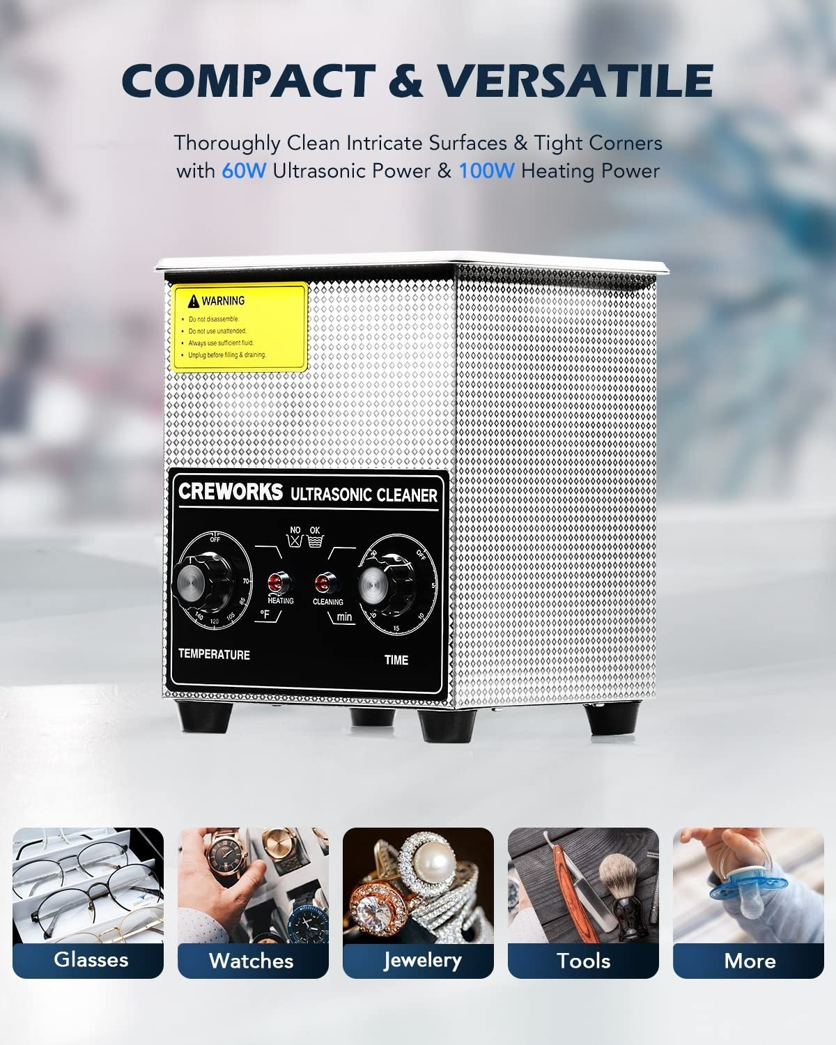 CREWORKS 2L Ultrasonic Cleaner with Heater & Timer for Jewelry & More