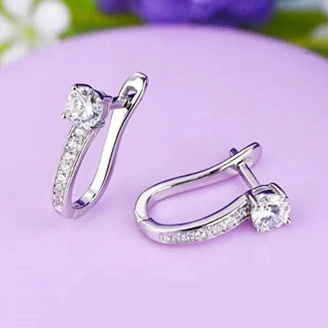 1.50 Ct Round Lab Created Diamond Women’s Huggie Earrings 14K White Gold Plated