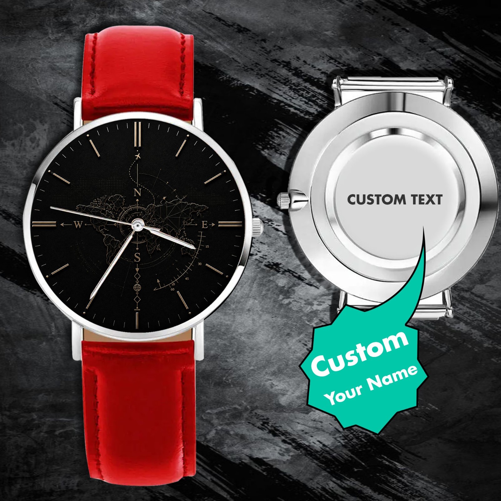 Wristwatch Engraved Compass Watch Personalized Men’s Gift Custom Name Watch