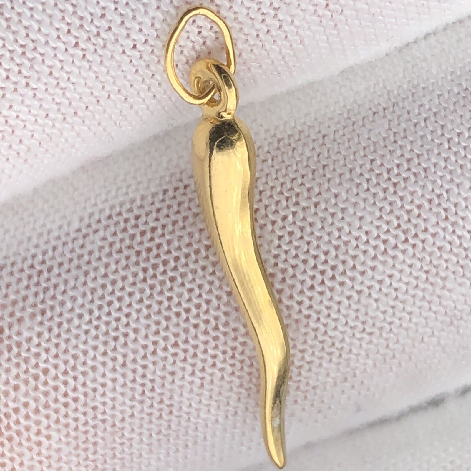 Solid 1/20 14K Yellow Gold Real Italian Horn Cornicello Pendant Necklace Charm
