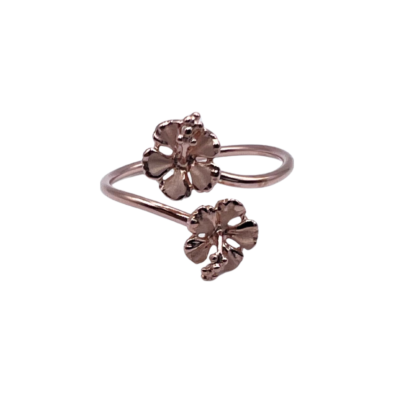 Twin Hibiscus Harmony Adjustable Ring 15mm 925 Sliver Rose Tone Free Shipping