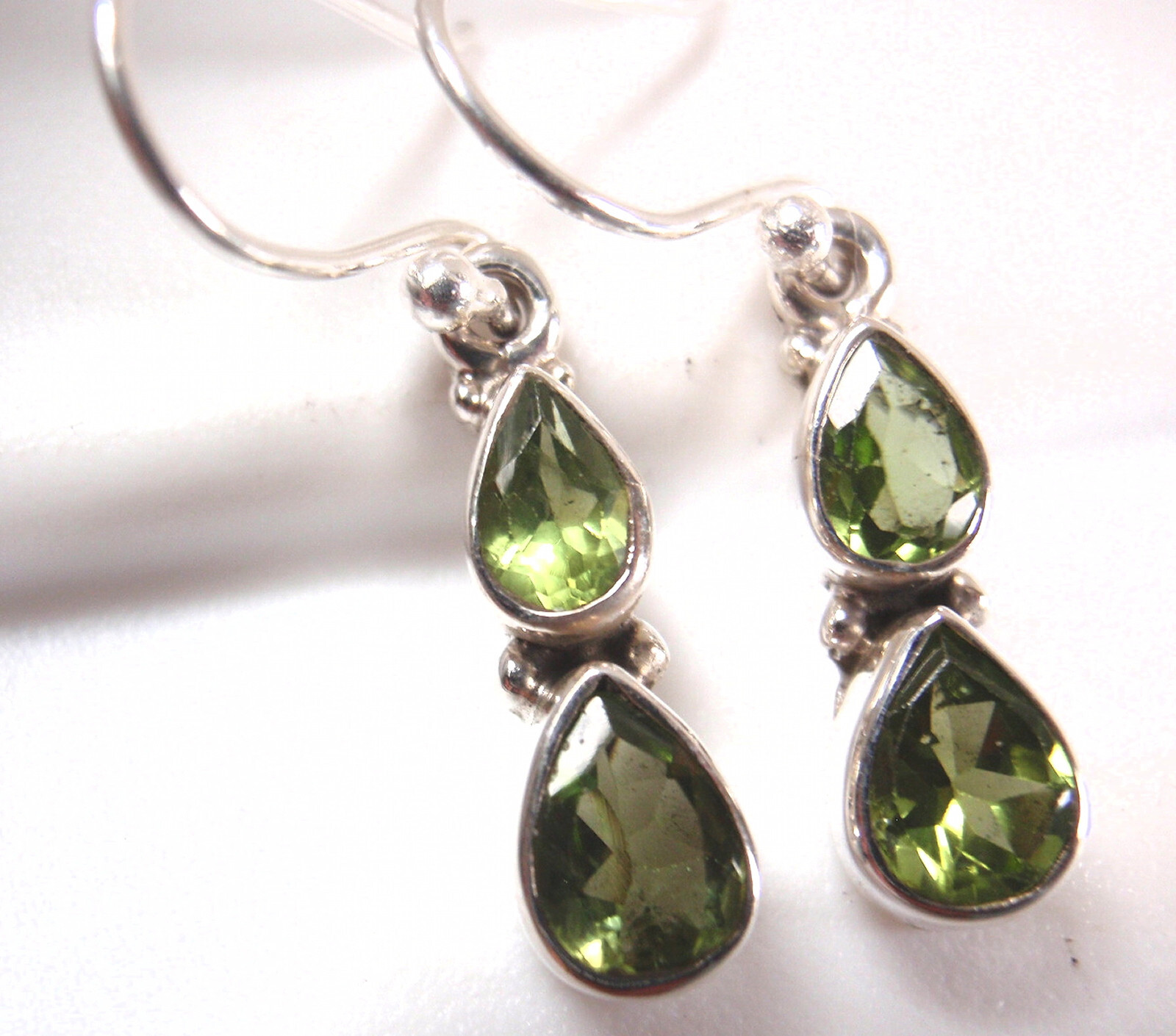 Faceted Peridot Double Gem 925 Sterling Silver Dangle Drop Earrings