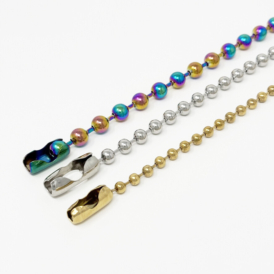 16-36″ Stainless Steel Bead Ball Necklace Silver Gold Multicolor 2/4/6/8/10mm