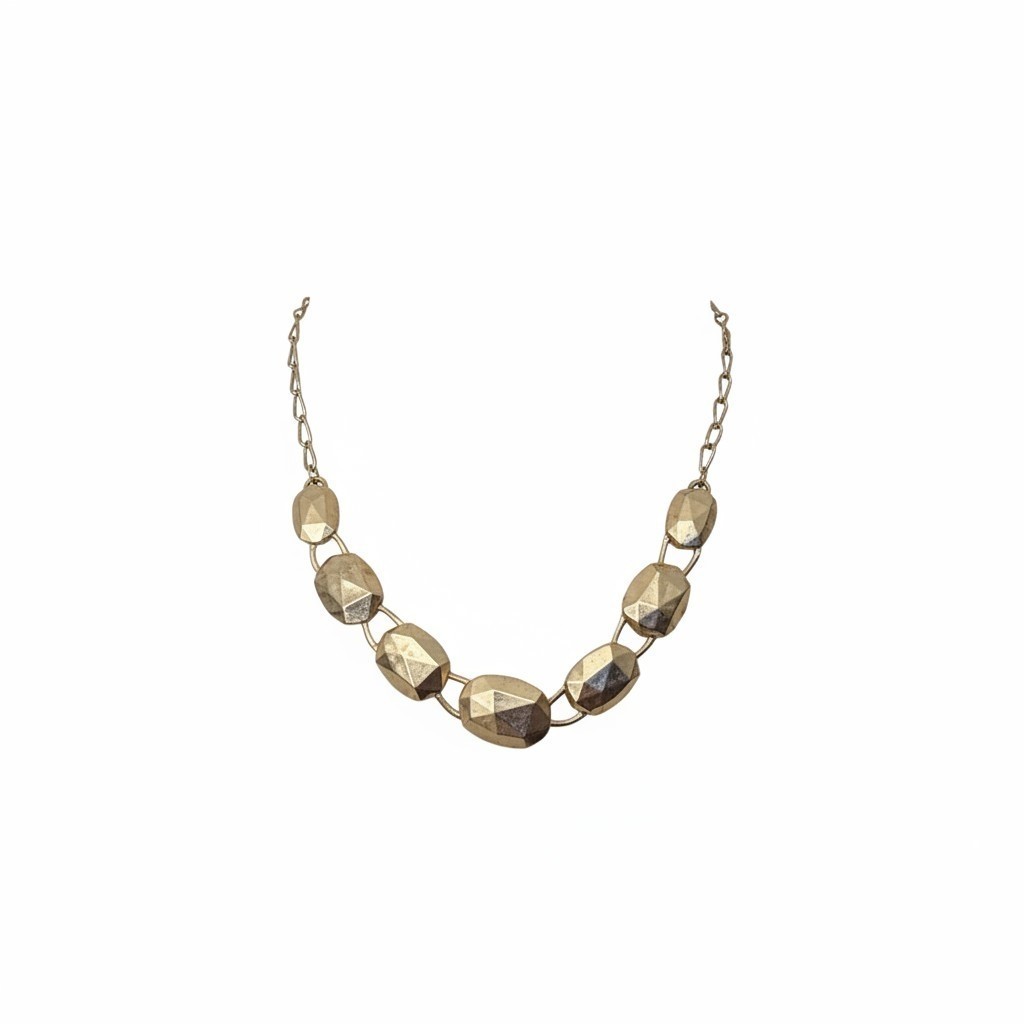 Modernist Gold Tone Faceted Geometric Nugget Collar Necklace Statement Chunky