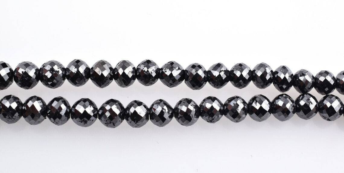 Fine Quality 4mm Certified Black Diamond Faceted Beads Necklace 24 Inches