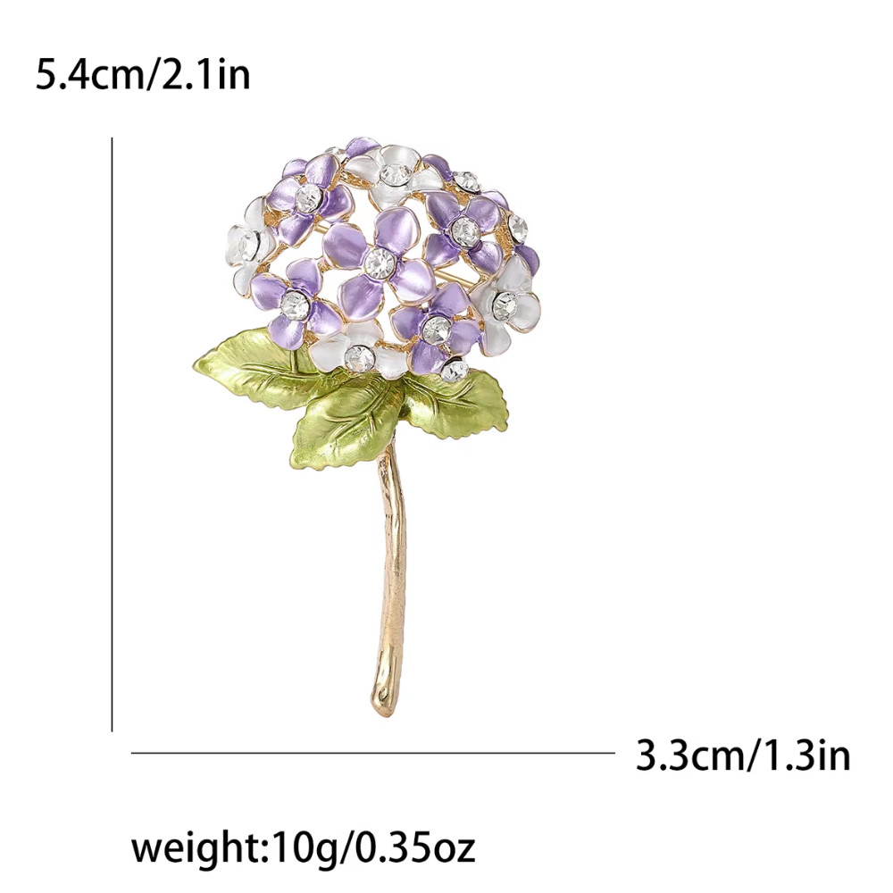Enamel Hydrangea Flower Bouquet Brooch Crystal Floral Pin Gold Statement Jewelry