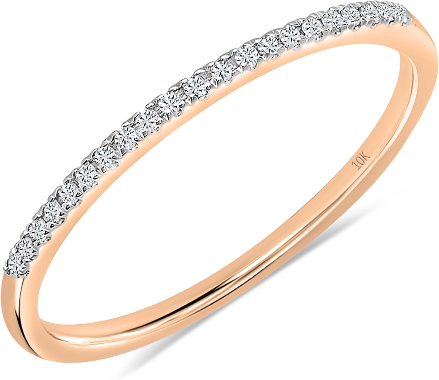 Stackable Wedding Band 10K Solid Gold 1mm Thin Natural Diamond Eternity Ring