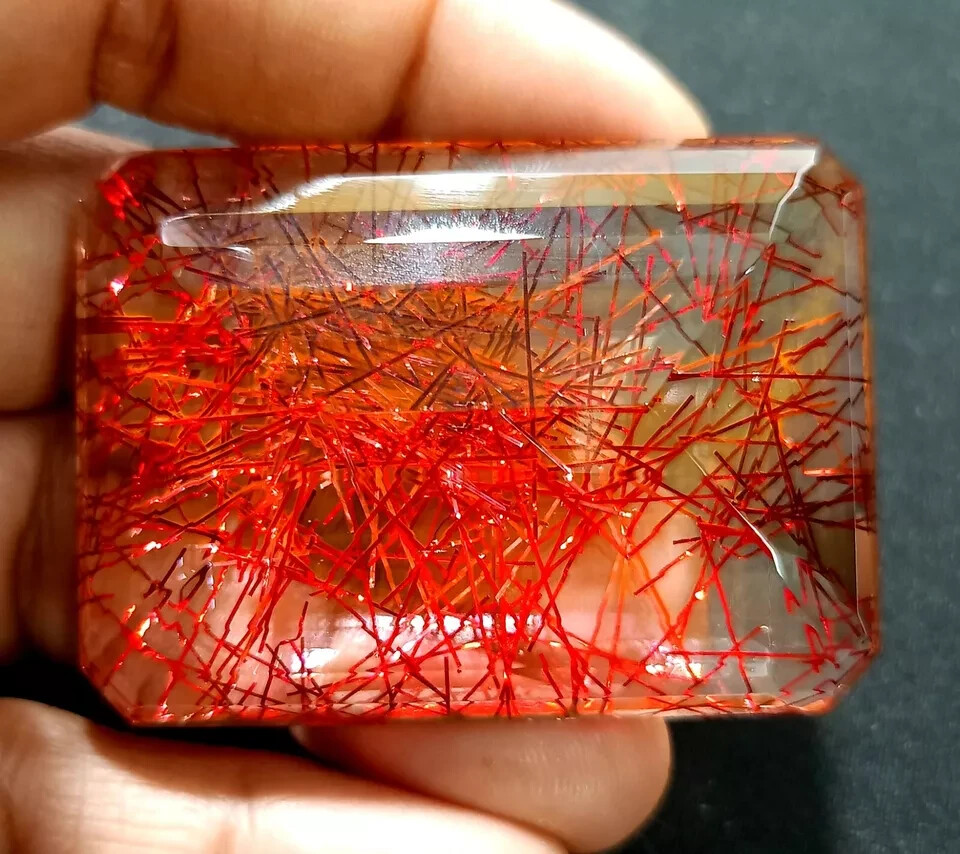 Natural Red Rutilated Quartz 218.20 Ct EMERALD Cut EGL Certified Loose Gemstone