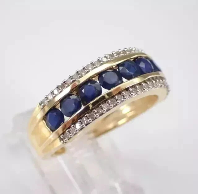 2.50 Ct Round Cut Natural Sapphire & Diamond Wedding Ring 14K Yellow Gold