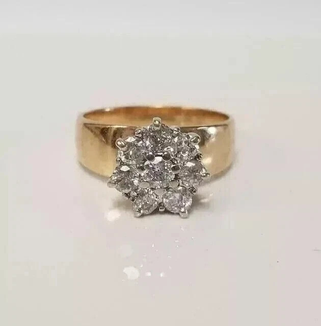 1Ct Round Cut Lab Created Diamond 14K Yellow Gold Plate Cluster Engagement Ring