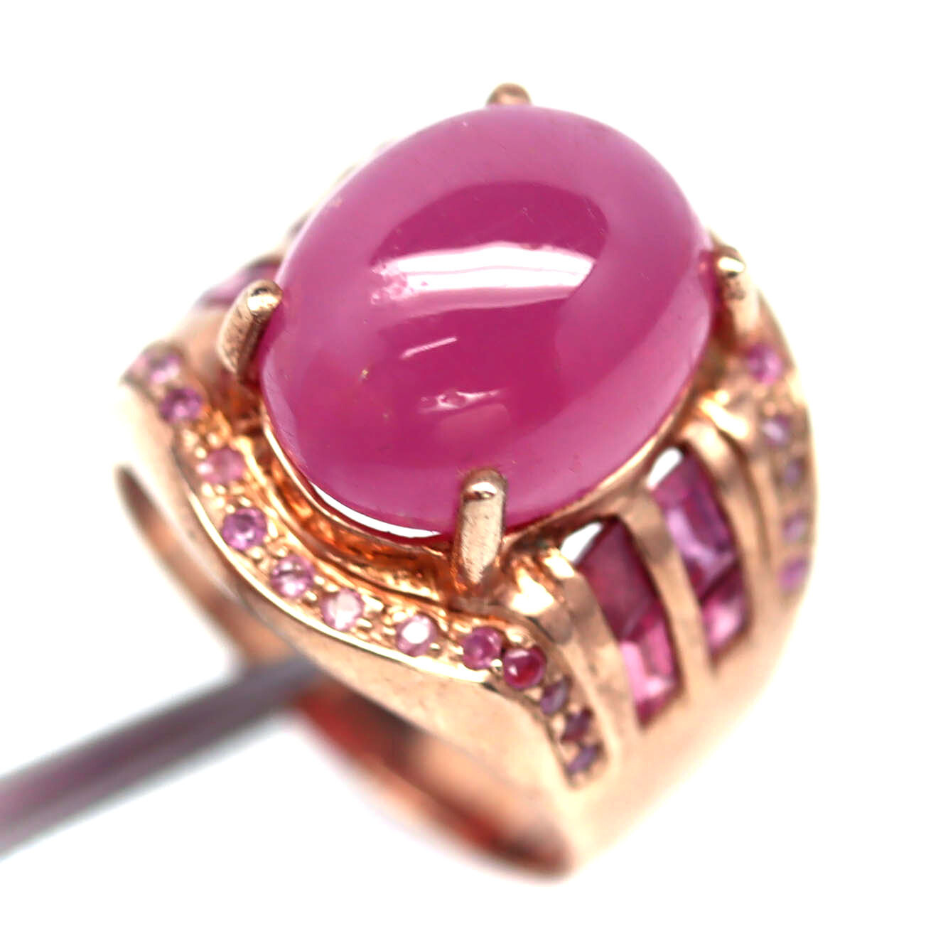 Gemstone Heated 12 x 15 MM. Red Ruby & Pink Sapphire Men Ring 925 Silver Size 8