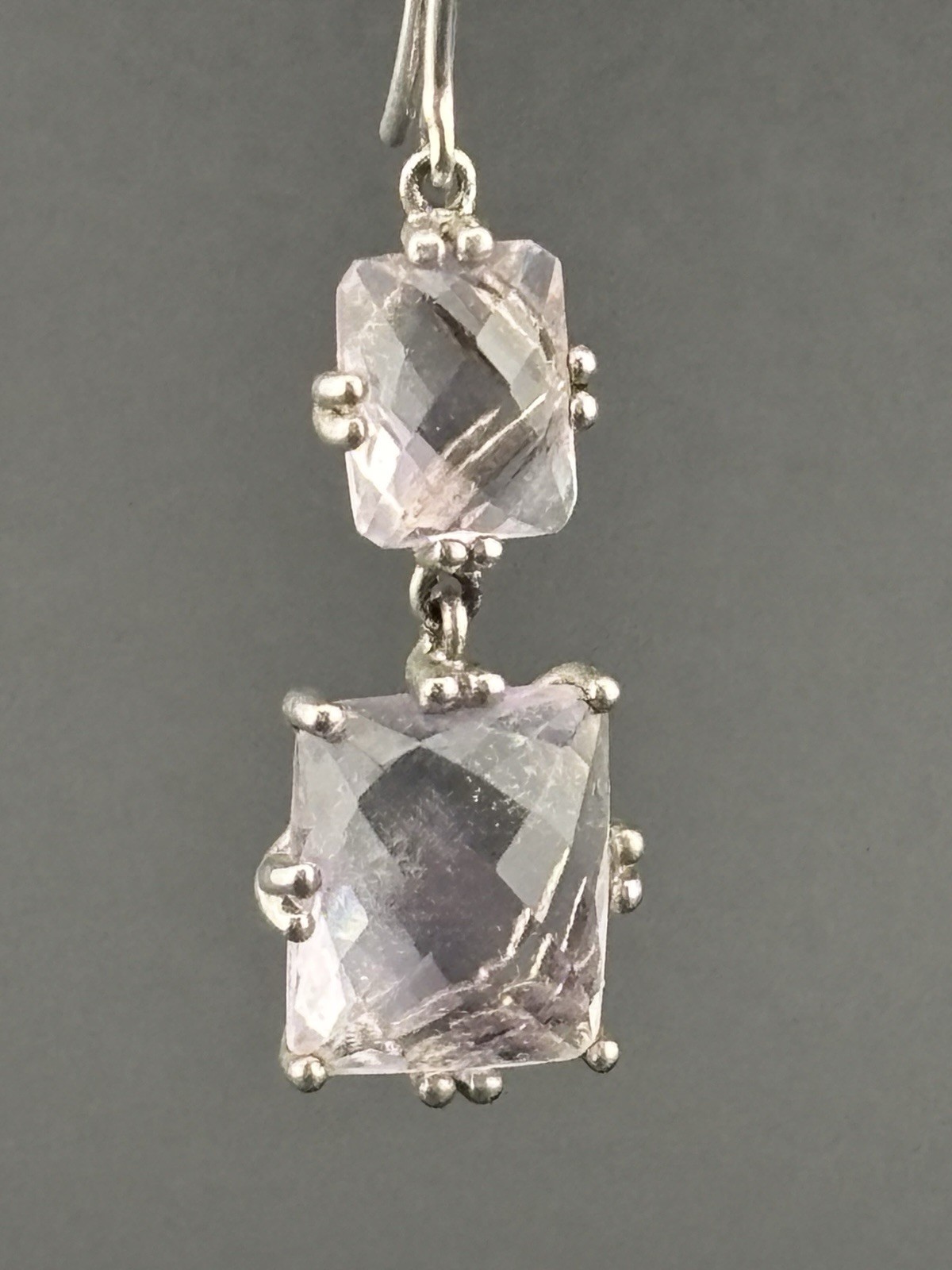CID 925 Sterling Silver Pale Lavender Pink Gemstone Dangle Earrings China 7g