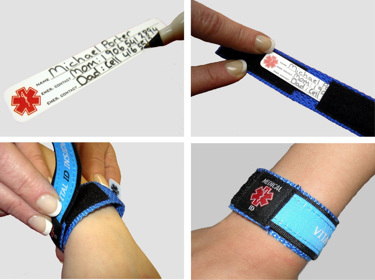 Kid, Youth, Small Adult Medical Alert ID Nylon Adjustable Bracelet Red & Blue