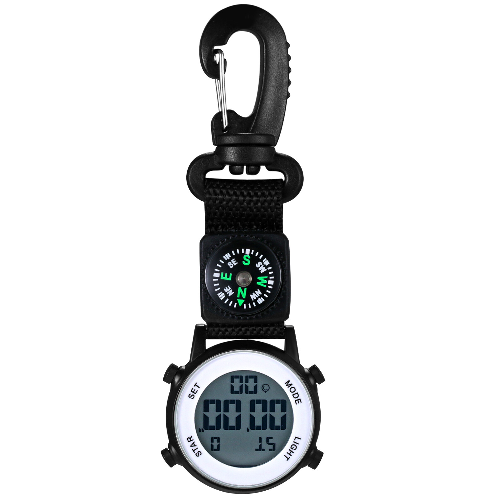 Clip-on Carabiner Light Compass Waterproof Digital Quartz Analog Watch Outdoor