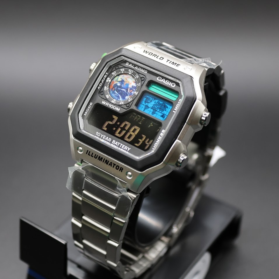 CASIO AE-1200WHD. Royale World Time Watch Mod. Negative Display – Earth Themed
