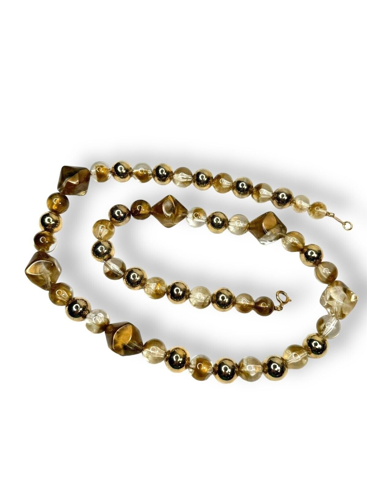 Vintage Arthur David Marbled Gold Acrylic Lucite Bead Necklace 30″ UV Reactive