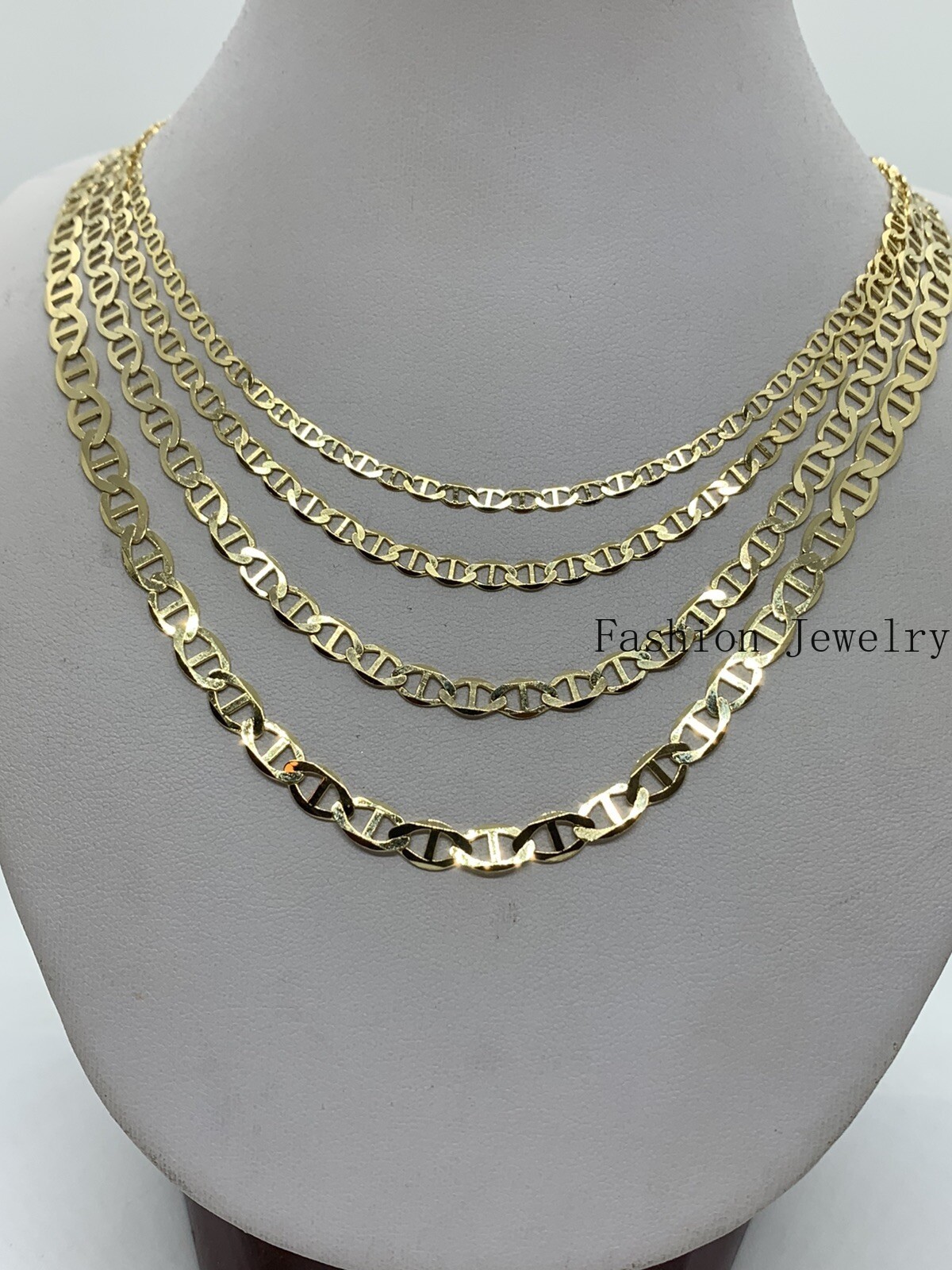 10K Solid Yellow Gold Anchor/Mariner Link Chains Necklace Men’s/Women’s 3.2-6mm