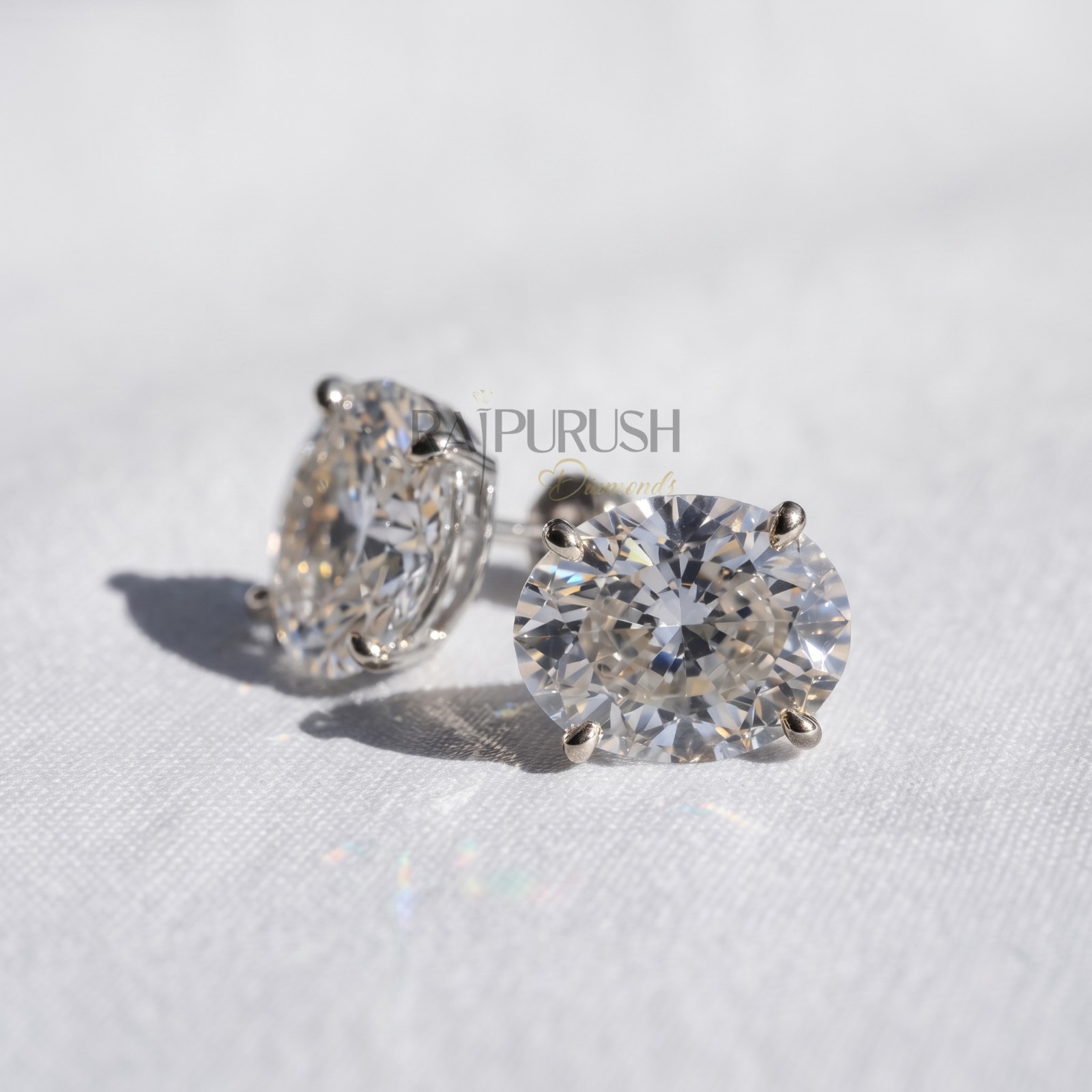 Oval Cut Moissanite Solitaire Stud Earrings 14K Gold Plated 925 Silver women
