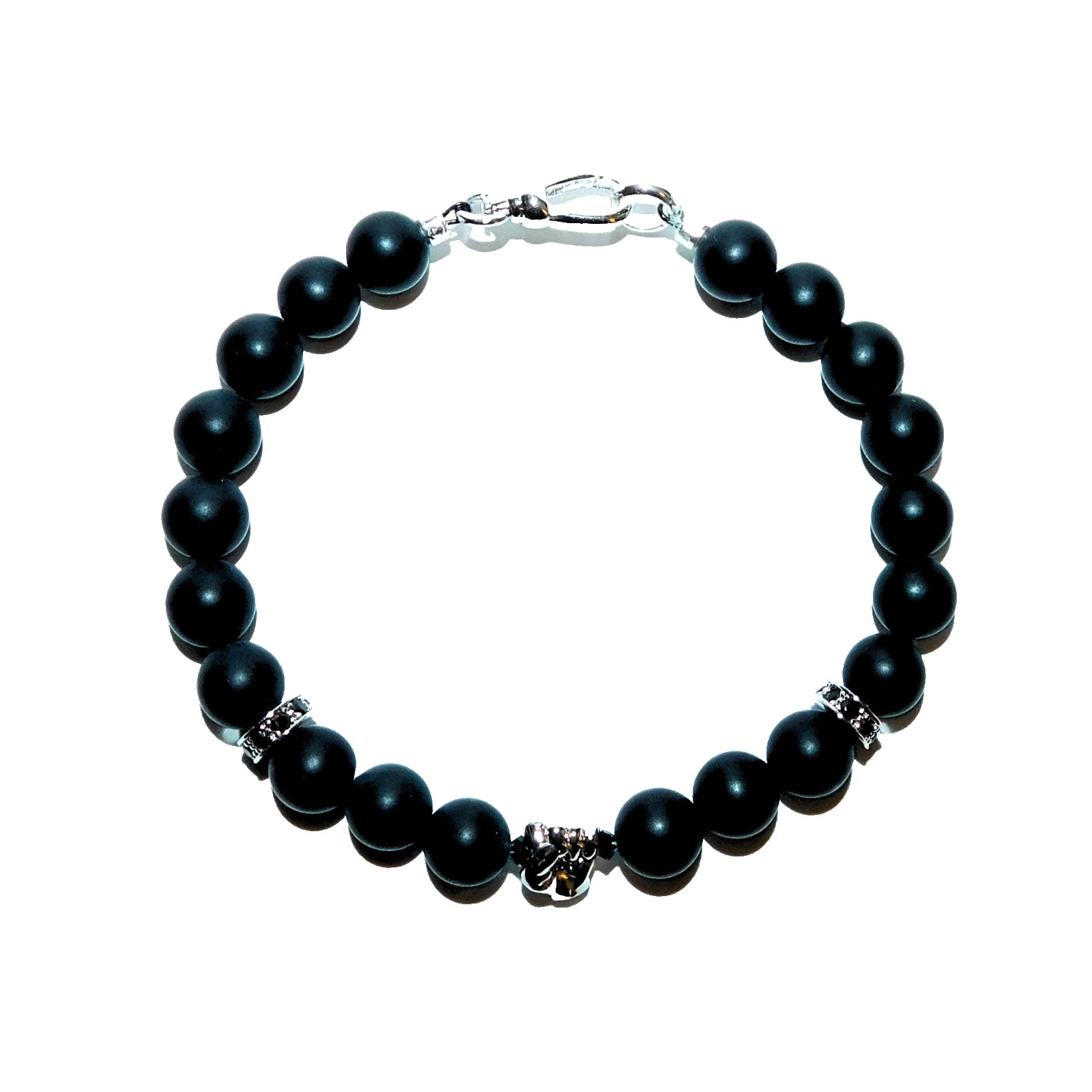 18K White Gold Filled Matte Black Onyx Power Fist Bracelet Protest Jewelry Luxe