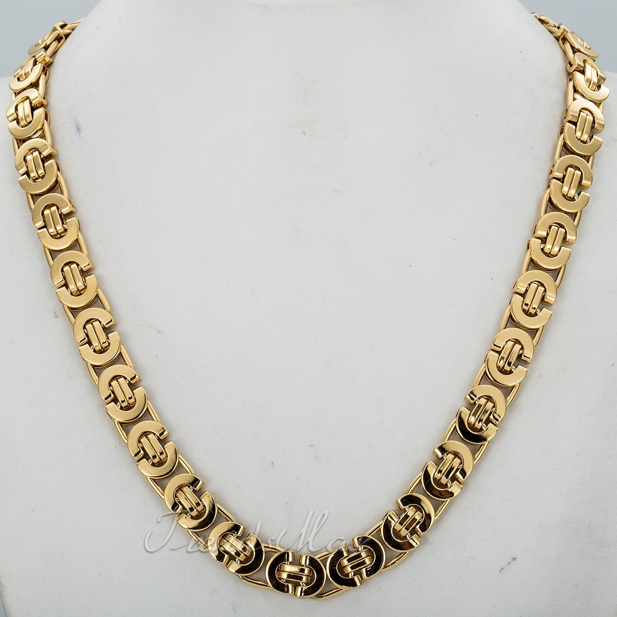 11mm Mens Boys Chain Gold Plated Flat Byzantine Stainless Steel Necklace 18-30″