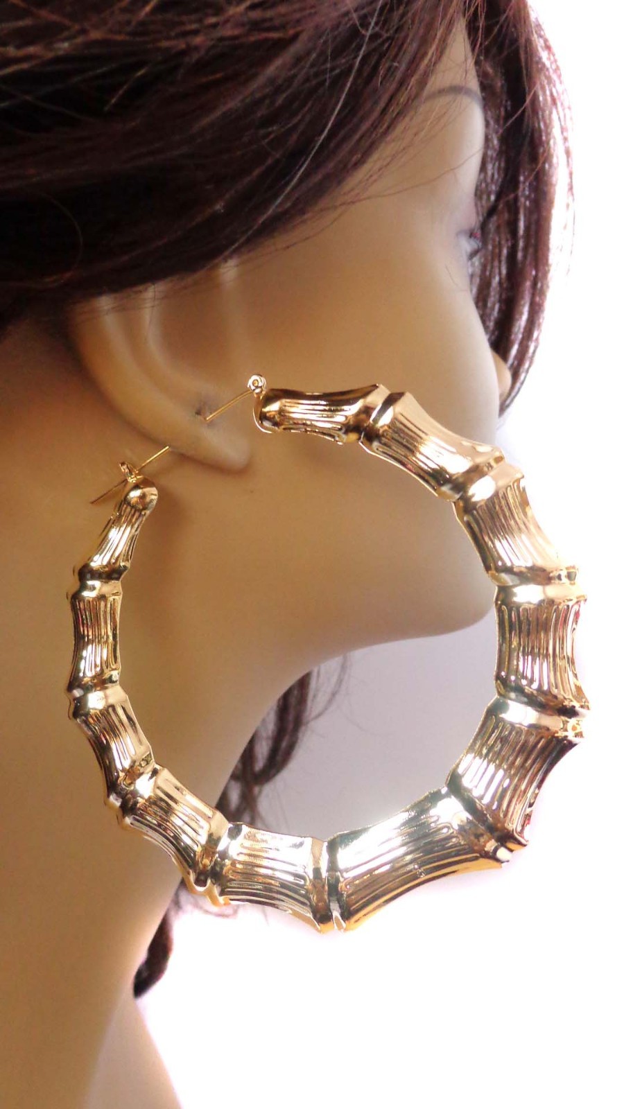 HUGE 3.5 inch HOOP EARRINGS Bamboo earrings – Old School GOLD TONE BAMBOO HOOPS