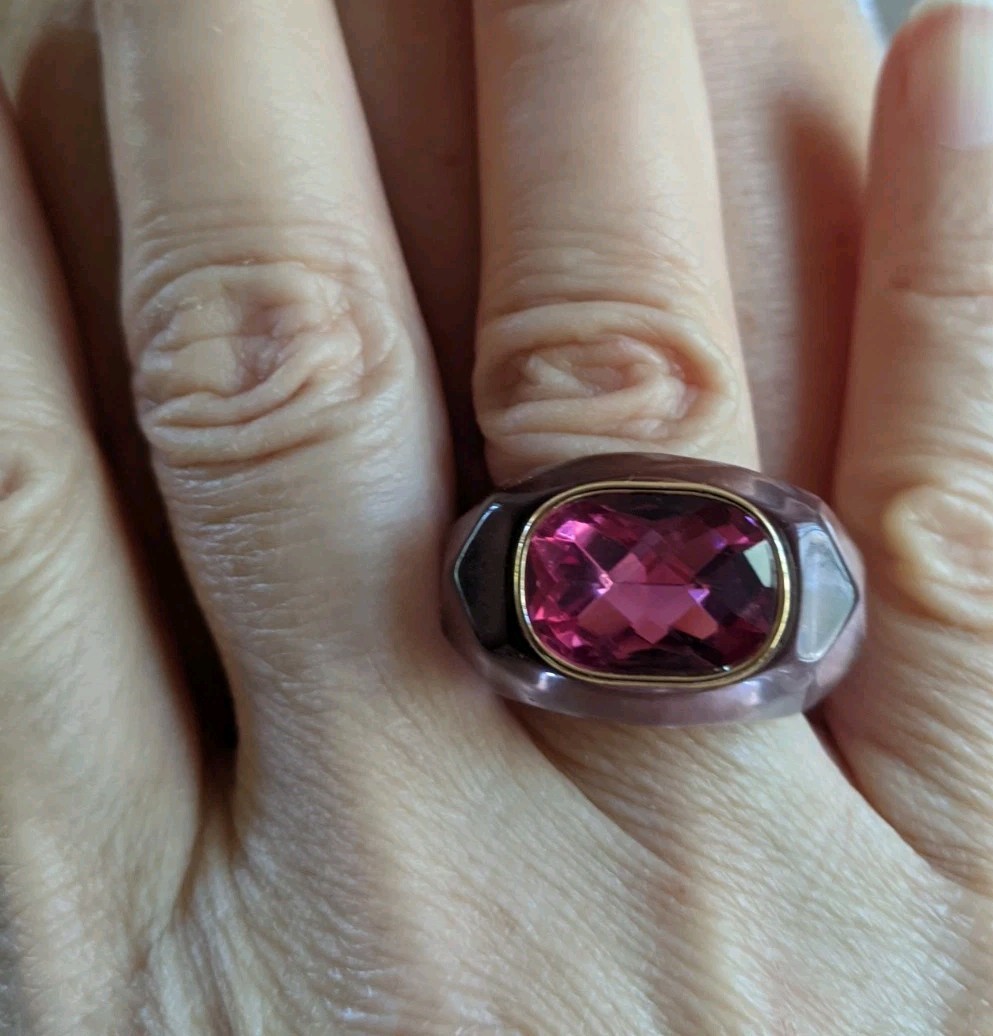 Acrylic Or Lucite Ring With Pink Stone Síze 8 It Is Bulky