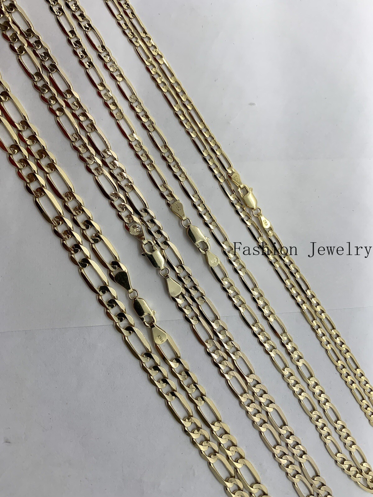 14K Solid Yellow Gold Figaro Link Chains Necklace Men’s/Women’s 4mm-6mm 18″-30″