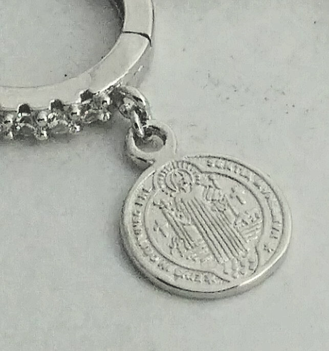 925 STERLING SILVER Rhodium Plated SAINT BENEDICT MEDAL Earrings 22x13MM