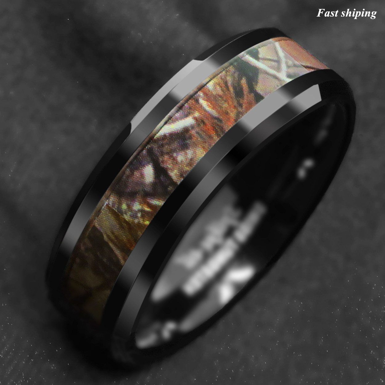 Black Tungsten Men’s Red Forest Camouflage Camo Hunting ATOP Band Ring Size 6-13