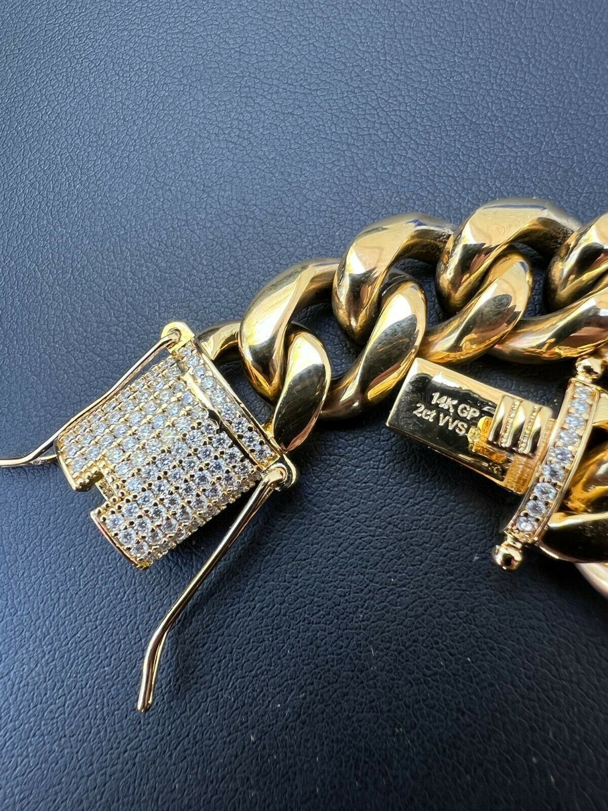 Miami Cuban Chain Necklace Bracelet 14k Gold Plated Stainless MOISSANITE Clasp