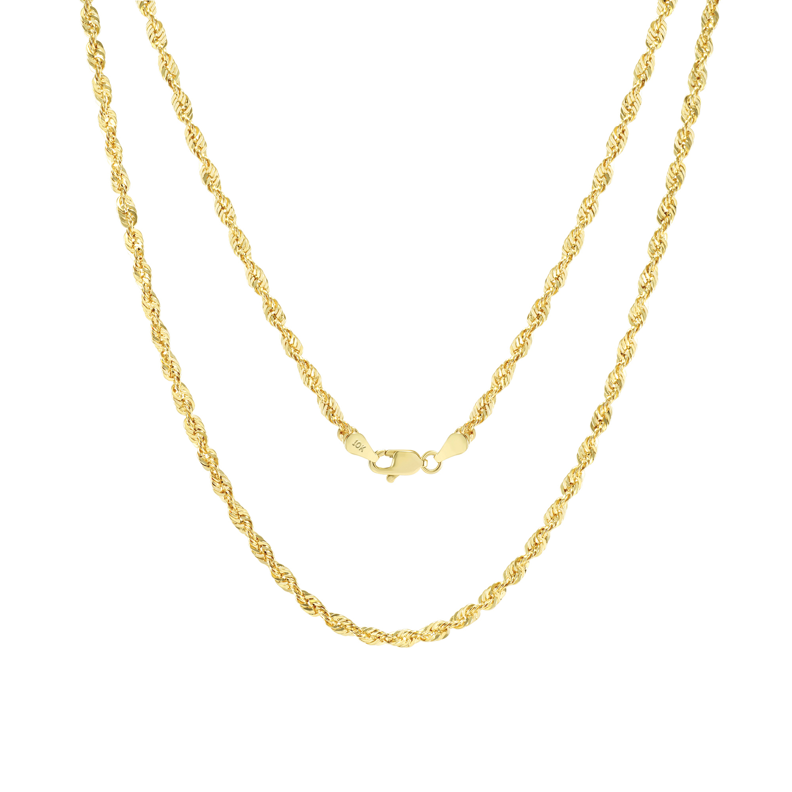 10K Yellow Gold 3mm Rope Chain Laser Diamond Cut Necklace Mens Womens 16″- 30″