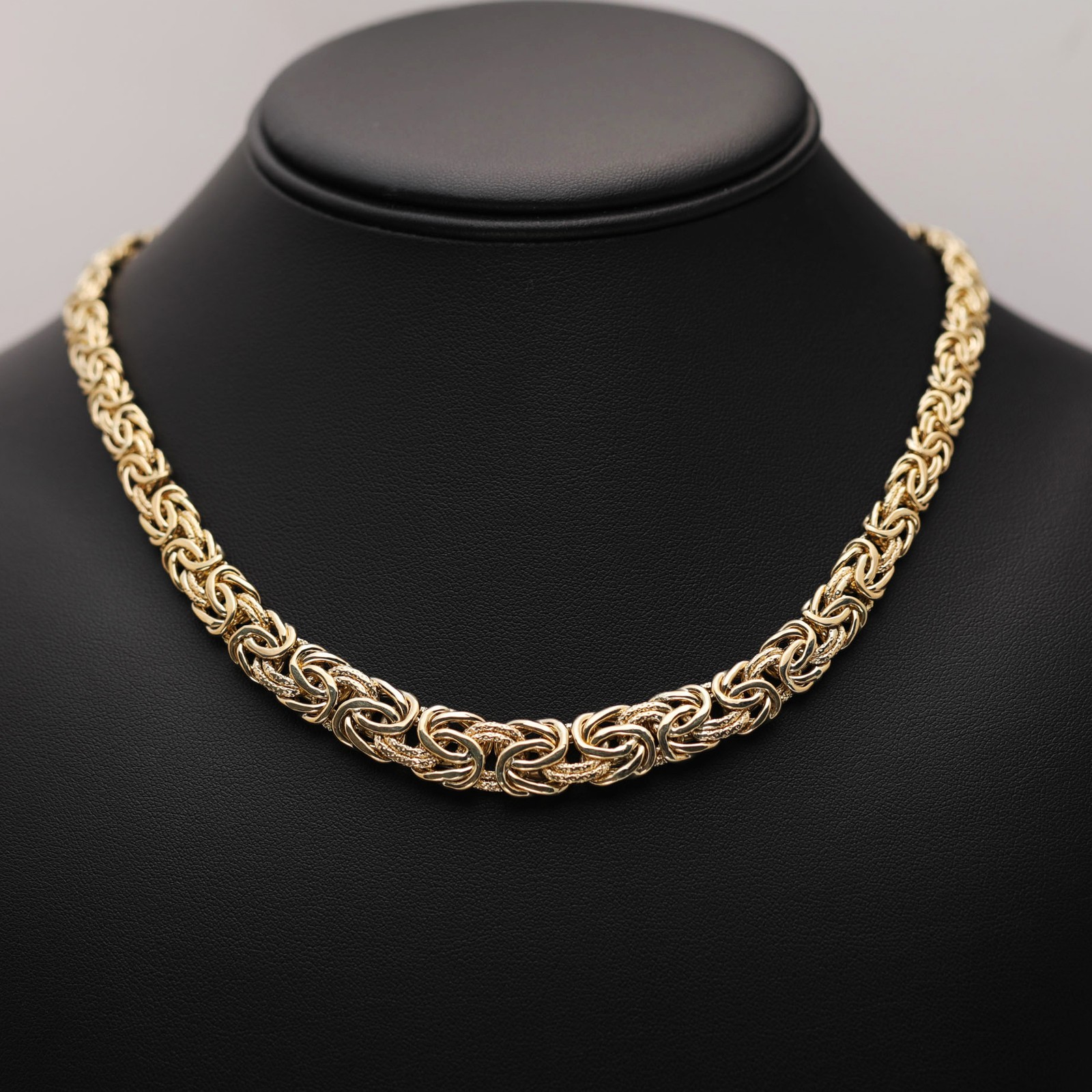 10K GOLD Textured 11mm Graduated Byzantine Chain Necklace Fancy Lock Yellow Gold