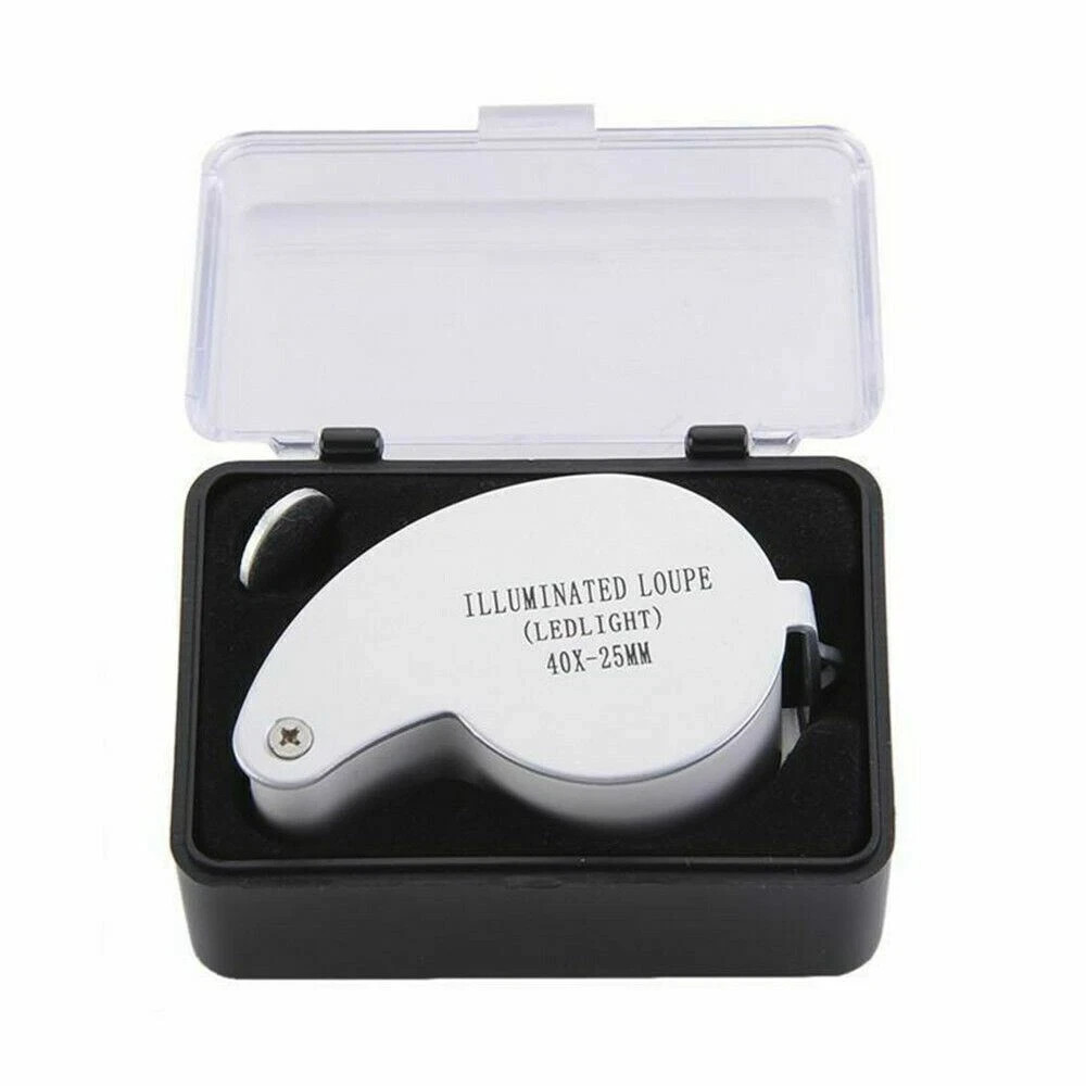 40X Magnifying Loupe Jewelry Eye Glass Magnifier LED Light Jewelers Loop Pocket.