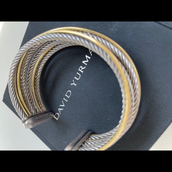 David Yurman Crossover Two Row Cuff Bracelet Sterling Silver 18K Gold M