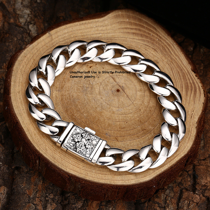 Pure S925 Sterling Silver Chain Vajra 11mm Cuban Curb Link Bracelet 7.1-7.9inch
