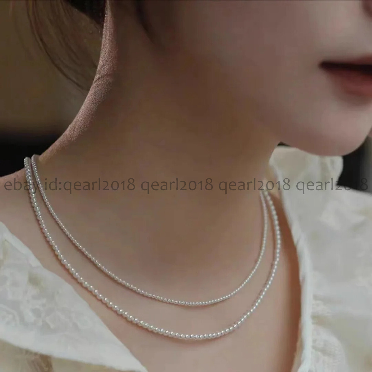 2 Rows White South Sea Shell Pearl Round Beads Necklace 17-18 inch 3/4mm