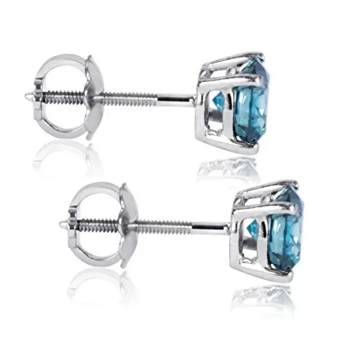 2Ct Round Lab-Created Blue Diamond Solitaire Stud Earring 14K White Gold Plated