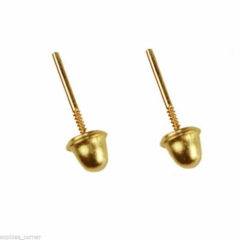 Genuine Natural Diamond Stud Screw Back Earrings in Solid 14k Yellow gold