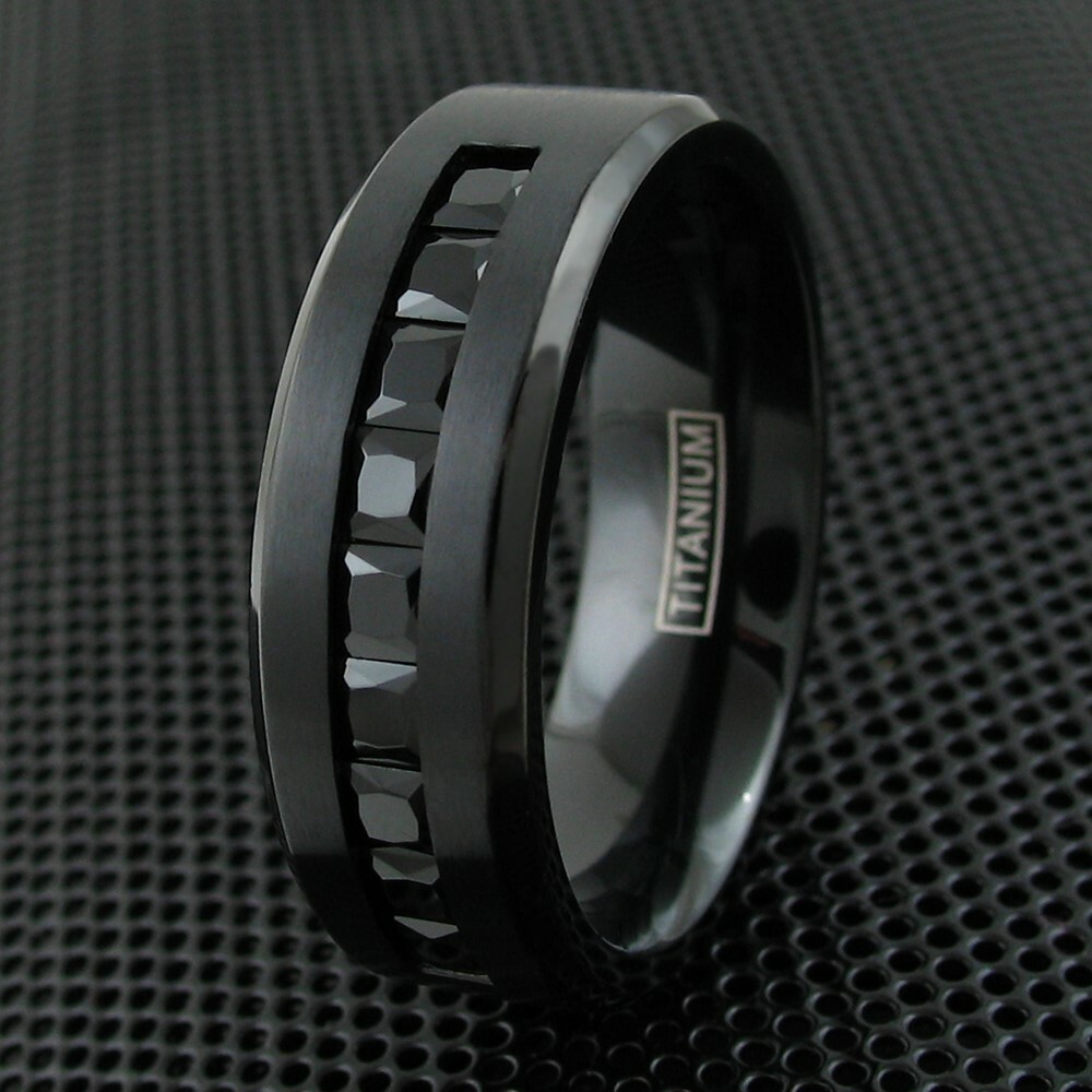 Black Titanium Men’s 1.8 Carat Princess Cut Black CZ Brushed Wedding Band Ring