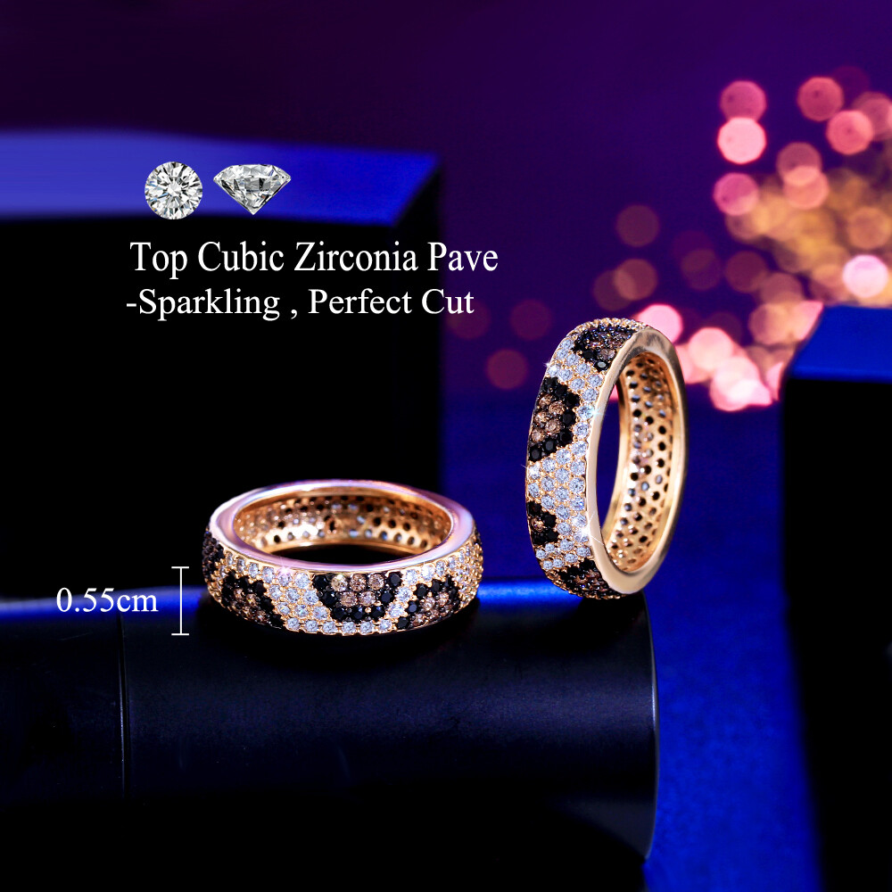 Big Round Snake Leopard Ring Multi-Tone Gold Plated CZ Jewelry for Bride Wedding
