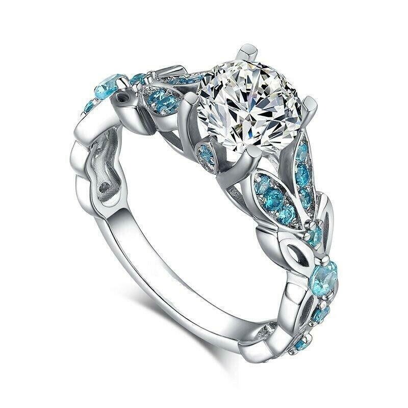 2Ct Round Simulated Diamond Leaf Beautiful Engagement Ring 14k White Gold Plated
