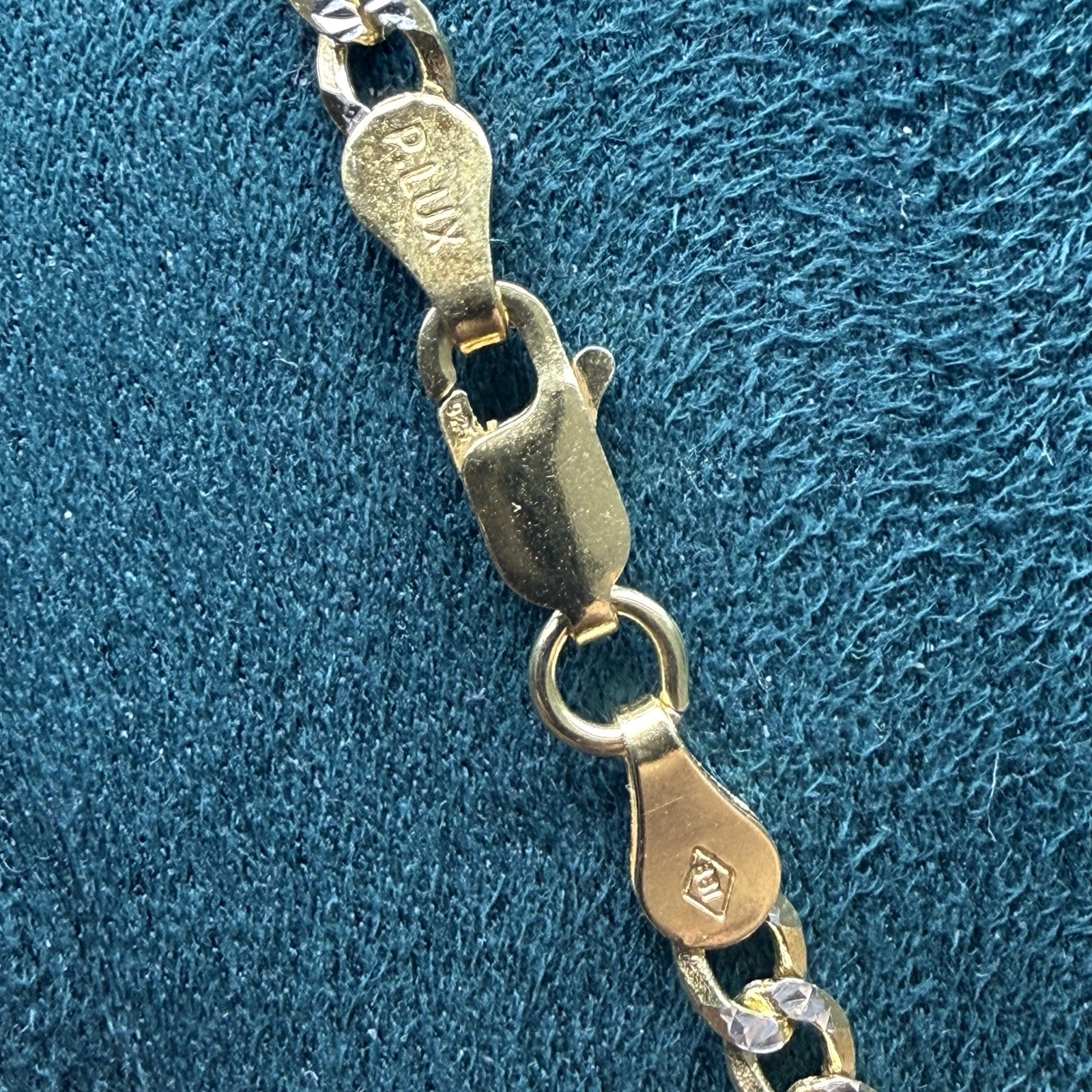 Curb Diamond Cut Chain Gold Plated Solid 925 Silver Two Tone ITALY 22” 3.6mm