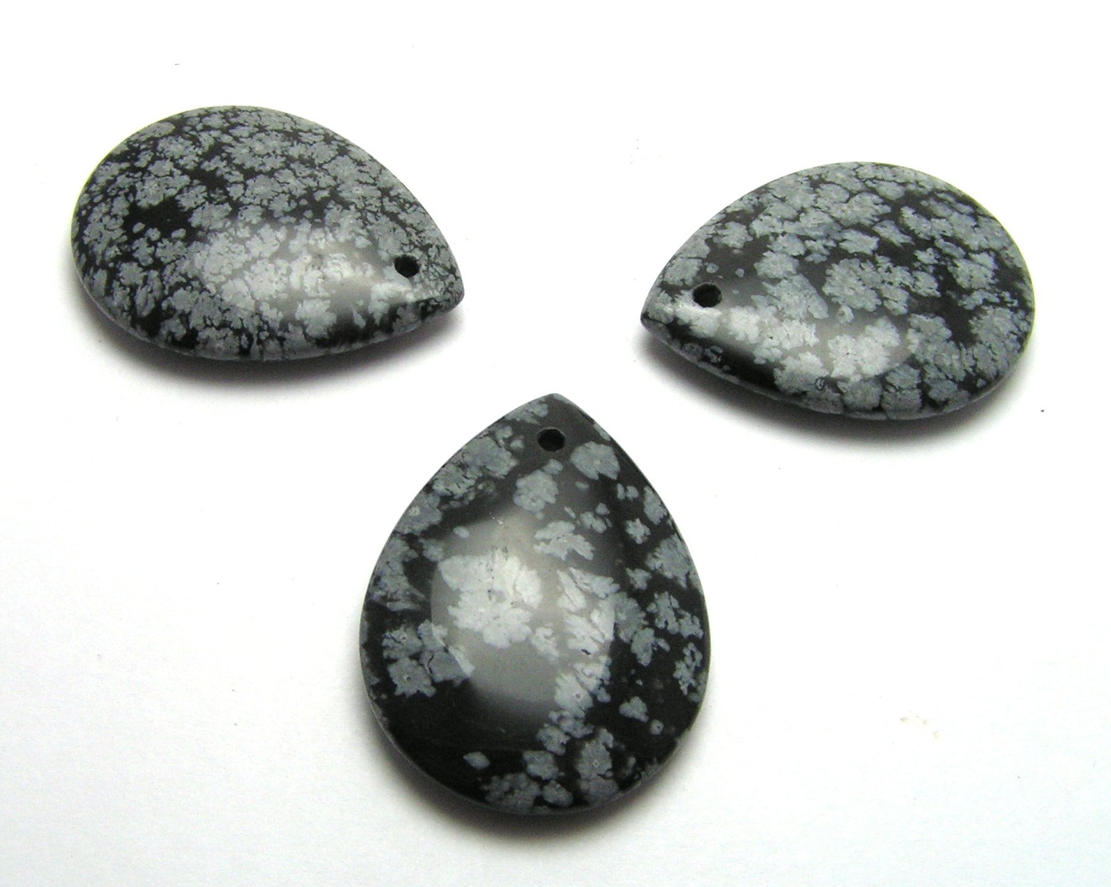 3 pcs SNOWFLAKE OBSIDIAN 30x40mm Teardrop Pendants