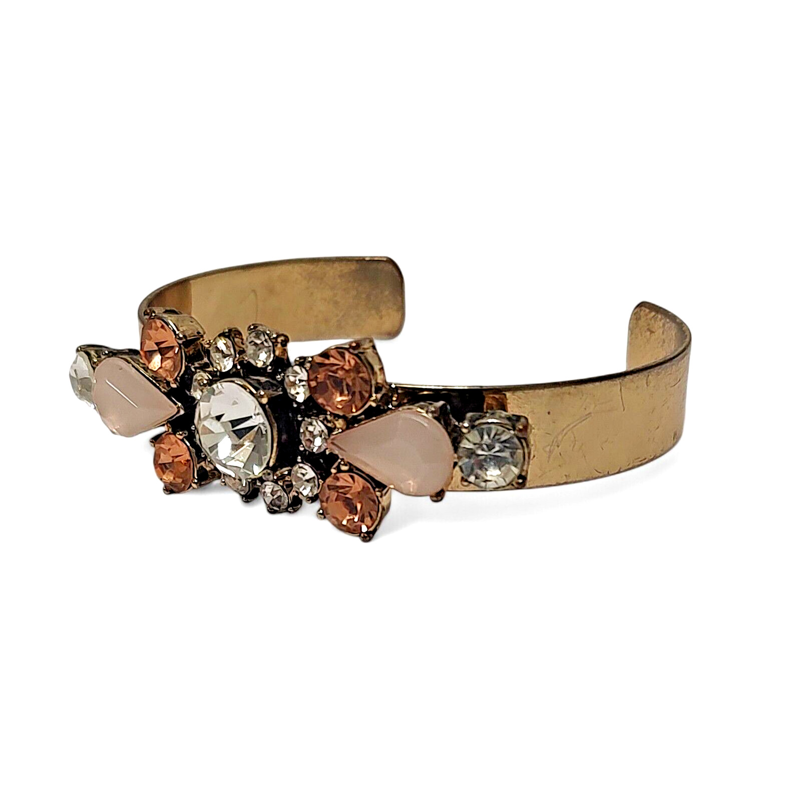 Chunky Rhinestone Sparkle Copper Tone Glam Open Cuff Bracelet 2.5″ Diameter