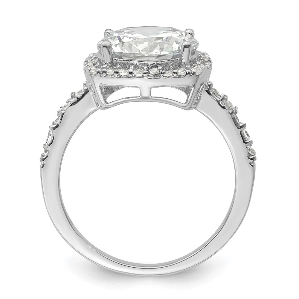 Sterling Silver Rhodium-Plated Polished CZ Square Halo Ring