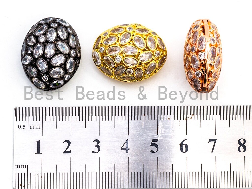 CZ Micro Pave Large Oval Spacer Beads, 25mm/18mm Jewelry Making, 1pc, sku#G303
